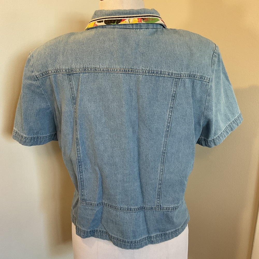 Nicole Bolin City Girl Denim Shirt Size 14 Embroidered Patches Made in USA - Picture 9 of 9